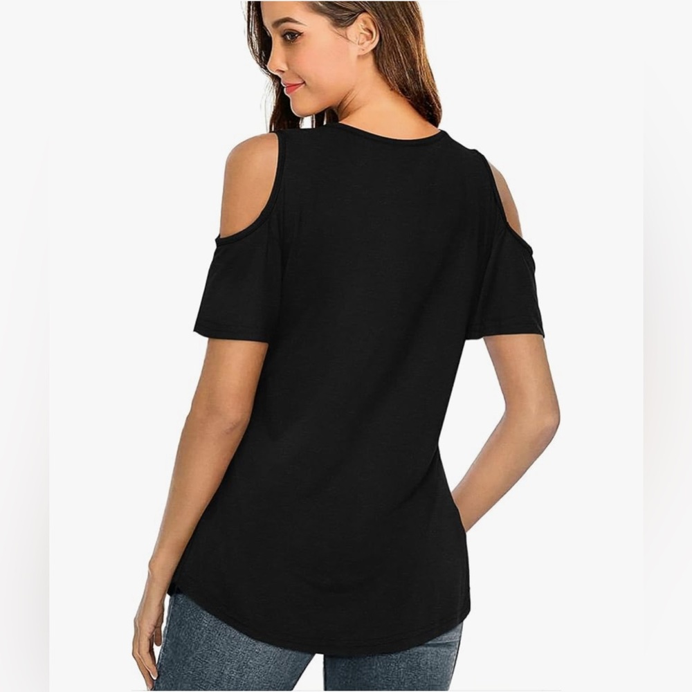 Ambiance Black Trending Crisscross V-Neck Cold Shoulder Top Cotton Plus Size 1X - Picture 4 of 11